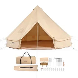 VEVOR Glockenzelt 4 x 2,5 m Jurten Zelt TC-Baumwolle und robusten Eisenstangen mit einer PVC-Bodenplane Campingzelt 6 Personen Familienzelt 8 Fenster Gruppenzelt für Outdoor-Abenteuer