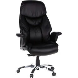 Mid.you Chefsessel , Schwarz , Textil, Leder , Kombination Echtleder/Lederlook,Echtleder , Drehkreuz , 63x140x52 cm , Wippmechanik mit Härtegradeinstellung, Sitzfläche 360° drehbar, ergonomische Rückenlehne , Büromöbel, Bürostühle, Chefsessel