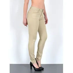 ESRA Stoffhose Damen High Waist Skinny Hose Stoffhose Stretch H520 Damen Stretch Skinny Stoffhose High Rise Stoffhose Damen Stretch Hose beige|gelb 50