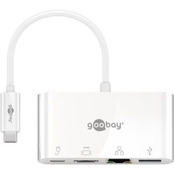 Goobay USB-CTM Multiport-Adapter HDMI+Ethernet, PD, weiß - erweitert ein USB-CTM Gerät um einen Ethernet-, einen HDMITM- und einen USB 3.0-Anschluss