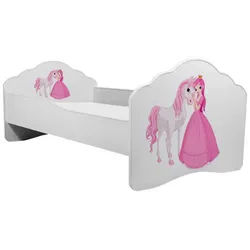 Feldmann-Wohnen Kinderbett Casimo weiß / Motiv Prinzessin mit Pferd 88 / 164 / 63cm , Weiß , Holzwerkstoff , Rechteckig , 70x140 cm , Babymöbel & Kindermöbel, Kinderzimmer & Jugendzimmer, Kinderbetten