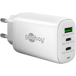Goobay USB-CTM PD 3-fach Multiport-Schnellladegerät (65 W) weiß - 2x USB-CTM-Anschlüsse (Power Delivery) und 1x USB-A-Anschluss (Quick Charge) - weiß