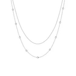 Hey Happiness Edelstahlkette Layer Collier Kugeln, wasserfest, Elegante Zweireihige Damen Halskette, 18K vergoldet silberfarben