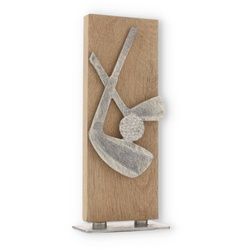 Pokal Zamakfigur Golfschläger silber auf Holzbrett 25,0cm