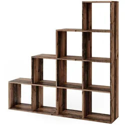 Vicco Treppenregal Antikholz 142.5 x 140 cm , Eichefarben , Holzwerkstoff , 10 Fächer , Rechteckig , 142.5x140x29 cm , Wohnzimmer, Raumteiler & Paravents, Raumteiler