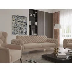 Möbeldreams Chesterfield-Sofa Sofa-Set Arizona Chesterfield Schlaffunktion 3-2-1 .3-3-1 .3-1 .2-1, Schlaffunktion beige