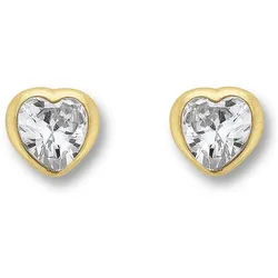 ONE ELEMENT Paar Ohrhänger Zirkonia Herz Ohrringe Ohrstecker aus 333 Gelbgold, Herz mit Bedeutung – eine feine Geschenkidee für viele Anlässe goldfarben