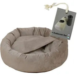 Rohrschneider Tierkissen Hundekissen 2 in 1 Kuschelhöhle Denver Samt, inkl. Hundekotbeutelset silberfarben 50 cm x 50 cm