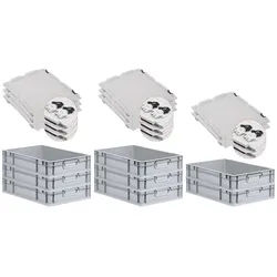 PROREGAL 8x Eurobox NextGen Grip mit Scharnierdeckel & schwarzen Verschlüssen | HxBxT 12x40x60cm | 23 Liter | Griffe geschlossen | Glatter Boden