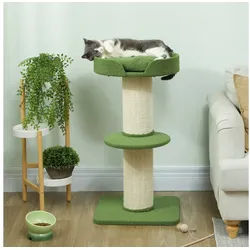 PawHut Kratzbaum mit Sisalstämme, Plattform, Kissen, für mittelgroße Katzen unter 5 kg, Grün grün