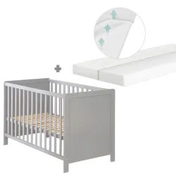 Roba Baby- & Beistellbett mit Matratze 'safe asleep®' _ Taupe , Holzwerkstoff , Rechteckig , 60x120 cm , Babymöbel, Babybetten, Gitterbett