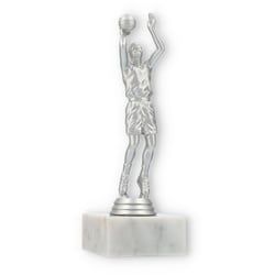 Pokal Kunststofffigur Basketballer silbermetallic auf weißem Marmorsockel 19,3cm