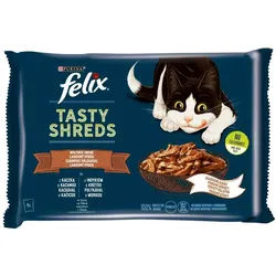 FELIX Tasty Shreds Katzennassfutter mit Ente und Pute in Sauce 4x80g