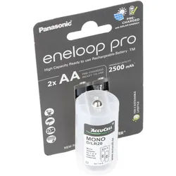 Panasonic eneloop Mono 5000mAh bestehend aus 1x AccuCell Adapter D und 2x eneloop pro AA
