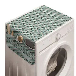 Abakuhaus Badorganizer Anti-Rutsch-Stoffabdeckung für Waschmaschine und Trockner, Abstrakt Zigzags Geometrische blau|grün