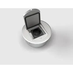 BS 8601A-1-3 Bodensteckdose, 1-fach, rund, Klappdeckel aus Aluminium, 1x Schutzkontakt-Steckdose