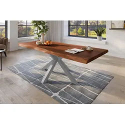 SAM® Baumkantentisch Tellur_110, Akazie, Tischstärke 50mm, Baumkante, Metallgestell, bis 3 Meter braun 220 cm x 79 cm x 110 cm