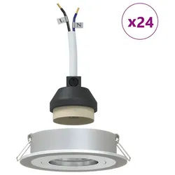 vidaXL Deckenleuchten 9 x 9 x 2 cm Einbau-Spotlights 24 Stück Rund GU10 Silber Ø91 mm rosa