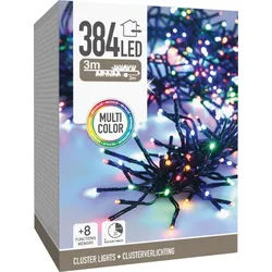 LED-Clusterlichterkette Büschel bunt, 384 LEDs, schwarzes Kabel, Innen/Außen, 6m