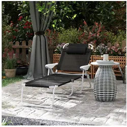 Outsunny Gartenliege mit 4-Fach verstellbare Rückenlehne, Liegestuhl, 1 St., Sonnenliege, bis 120 kg belastbar, für Garten Outdoor Strand Schwarz schwarz