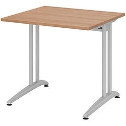 HAMMERBACHER Altus Schreibtisch nussbaum quadratisch, C-Fuß-Gestell silber 80,0 x 80,0 cm