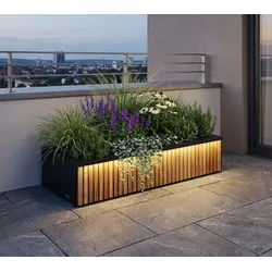 Herstera Garden Deco Planter Xic M Plus | Pflanzkübel rechteckig mit LED | 100x25x40 cm - Schwarz