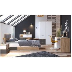 Lomadox Jugendzimmer-Set TOMAR-129, (Sparset, 5-tlg), Komplett Set mit 90cm Bett und Schreibtisch, Eiche mit weiß und grau braun|grau