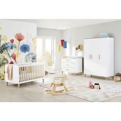 Pinolino Babyzimmer , Weiß, Eichefarben , Holzwerkstoff , 6 Fächer , 3 Schubladen , zum Juniorbett umbaubar, höhenverstellbar, Sprossen mit Normabstand, zum Sitzsofa umbaubar, Aufbauanleitung im Karton, Lattenrost inklusive, Schlupfsprossen , Baby & Kindermöbel, Babyzimmer, Babyzimmer-serien