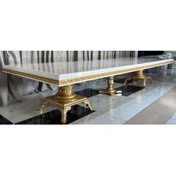 Casa Padrino Luxus Barock Esstisch Creme / Weiß / Gold 700 cm - Riesiger Massivholz Esszimmertisch - Esszimmer Möbel im Barockstil - Barock Möbel - Barock Einrichtung - Edel & Prunkvoll