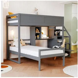 STILVORA Etagenbett 90×200 Kinderbett mit Matratze,Bettgestell mit Stauraum und Tisch (mit Schreibtisch-Staufach, mit Hochzaun-Design und zwei-in-eins Funktion, 90x200 cm), mit Matratze grau