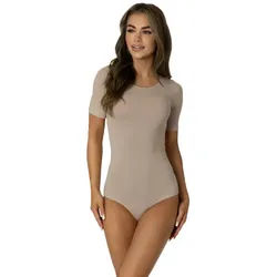 Alkato Kurzarmbody Kurzarm Bodysuit mit Rundhalsausschnitt beige|braun XL (Long 170-176 cm)