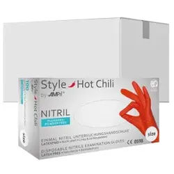 Style Hot Chili Nitrilhandschuhe, puderfrei, rot, Unsterile Einmalhandschuhe mit Fingerspitzentexturierung, 1 Karton = 10 Packungen à 100 Stück, Größe XS