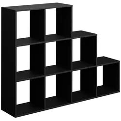 Vicco Treppenregal Schwarz 142.4 x 107.8 cm , Holzwerkstoff , 9 Fächer , Rechteckig , 142.4x107.8x29 cm , Wohnzimmer, Raumteiler & Paravents, Raumteiler