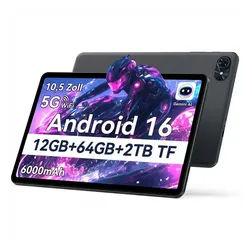 TABWEE T80 10.1", 6000 mAh, 12GB+128GB, Android 16, WLAN Tablet (10.1", Android16, 5G wifi, Android 16, Gemini AI, PC-Modus) grau