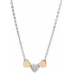 Fossil Herzkette Schmuck Geschenk Edelstahl Halskette VINTAGE MOTFIS, mit Glasstein goldfarben|silberfarben
