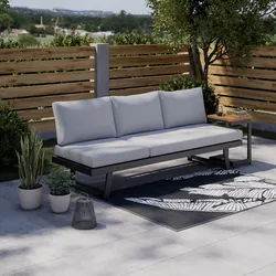 Gartenliege Loan Grau Holz Metall/Outdoorstoff +Tisch