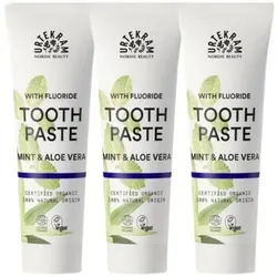 Urtekram Zahncreme Mint und Aloe Vera Zahnpasta mit Fluorid Tube 3x75 ml