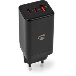 Nedis Netzladegerät 65 W GaN Schnellladefunktion 3.0 3 A A - Anzahl der Ausgänge: 3, USB-A, 2x USB-CTM, Automatische Spannungswahl