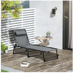 Outsunny Gartenliege mit Kopfkissen, Seitentasche, 5-Fach verstellbare Rückenlehne, Sonnenliege klappbar, 1 St., wetterfeste Liegestuhl, bis 120 kg belastbar, für Garten Strand Pool, Grau grau