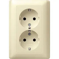 Gira 078001 2-fach Schutzkontakt-Steckdose mit Vollplatte , Standard 55, cremeweiß glänzend