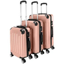 VINGLI Trolleyset 3 in 1 tragbarer ABS Trolley Koffer, Reisekoffer, Rosa, 4 Rollen, mit viel Stauraum rosa