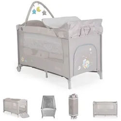 Moni Baby-Reisebett Reisebett Sleepy Rollen, Wickelauflage, Matratze, Spielbogen, Seiteneingang grau