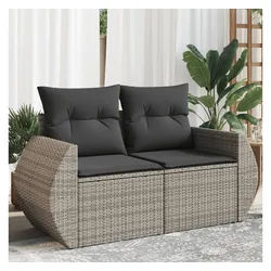 vidaXL Sofa Gartensofa 2-Sitzer mit Kissen Grau Poly Rattan