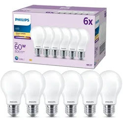 Philips LED-Leuchtmittel Classic 60W Non-Dim, E27, 6 St., Warmweiß weiß