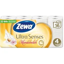 Zewa Ultra Senses Mandelmilch Toilettenpapier, Toilettentuch, zart duftend mit einem Hauch von Mandelmilch, 1 Packung = 16 Rollen à 135 Blatt