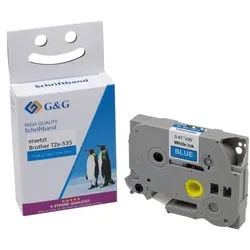 G&G Schriftband 5T535-TD weiß auf blau 12 mm x 8 m weiß, 1.2 cm