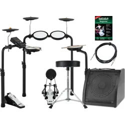 XDrum E-Drum DD-250P E-Drum Kit Live Set - Platzsparendes E-Drum Set mit Zubehör,Komplett-Set, 10-St., Integrierter Bluetooth-Empfänger, 12 Presetkits mit 74 Sounds & 10 Playalong Songs schwarz