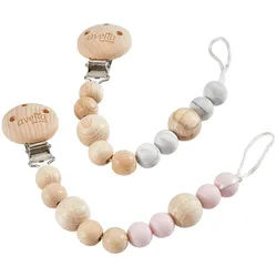 Jimmylee Schnullerkette , Grau, Weiß, Kernbuche , Holz, Metall, Kunststoff, Textil , Buche , massiv , 22 cm , BPA-frei, Reach , Spielzeug, Holzspielzeug
