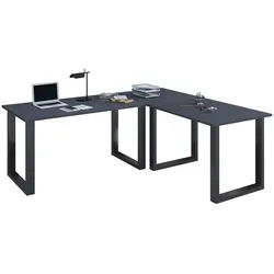 Mid.you Eckschreibtisch , Anthrazit, Schwarz , Metall, Holzwerkstoff , U-Form , 190x76x190 cm , seitenverkehrt montierbar , Büromöbel, Schreibtische, Eckschreibtische
