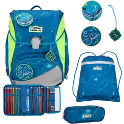 Scout Schulranzen Alpha Schulranzen-Set 4 tlg. DIN Deep Sea blau